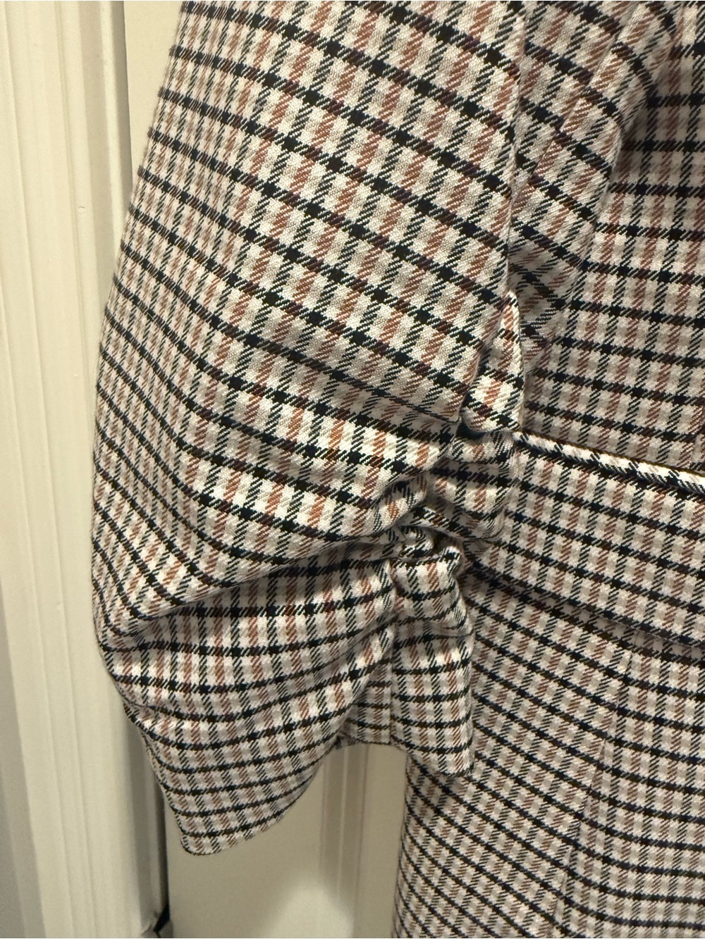 Bar III Beige and Black Windowpane Blazer with Ruched Sleeves - Picture 4 of 5